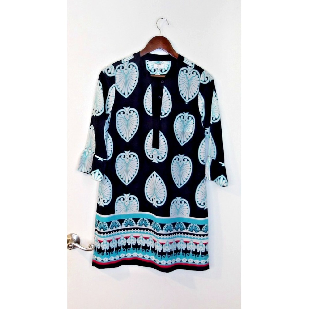 Crown & Ivy Women's Navy & Aqua Round-Neck 3/4 Sleeve Dress size‎ 6P/#5106